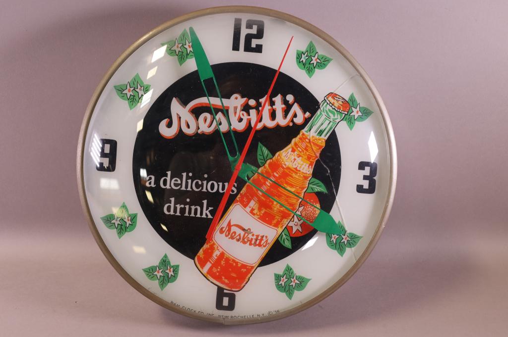 NESBITT'S W/ BOTTLE LIGHTED PAM CLOCK (1 of 4)