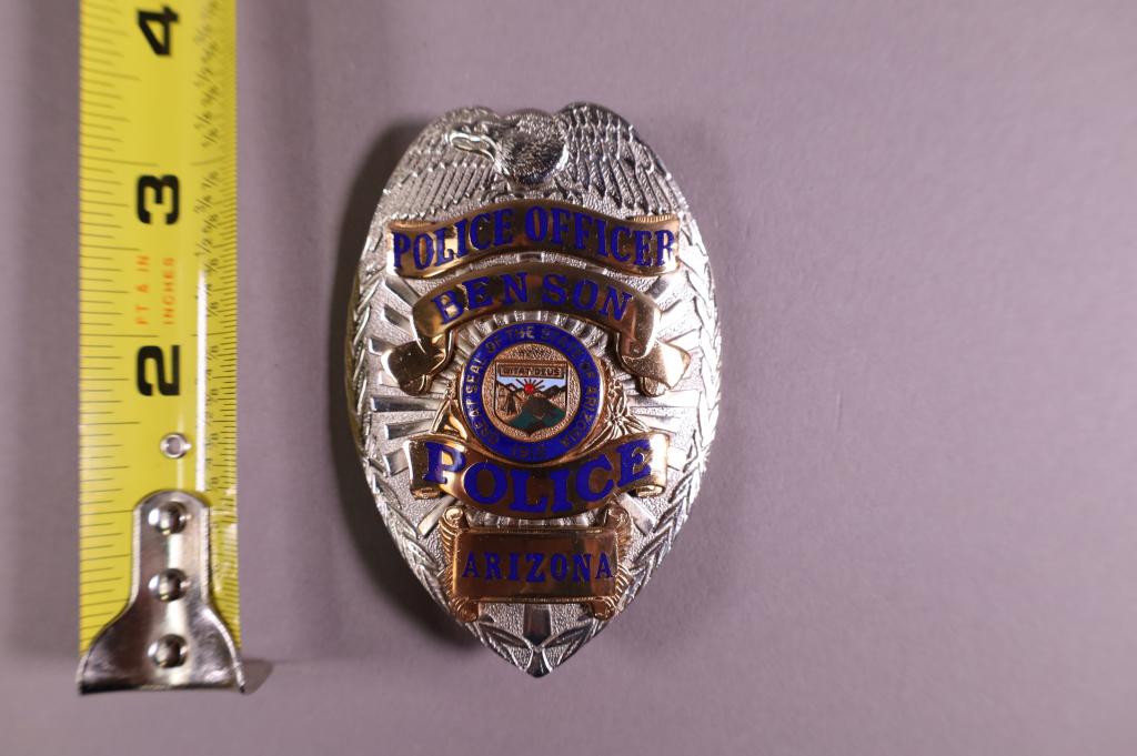 OBSOLETE BENSON ARIZONA POLICE BADGE: MARKED BNB PHOENIX ON REVERSE