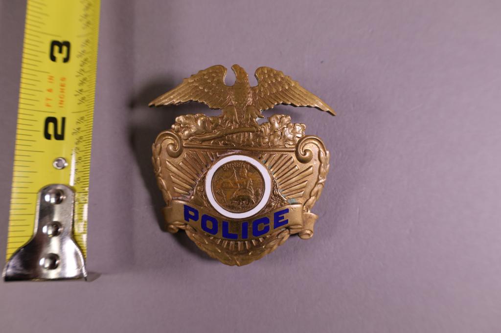 OBSOLETE CALIFORNIA POLICE BADGE: EUREKA SEAL BADGE. MARKED ENTEMANN.