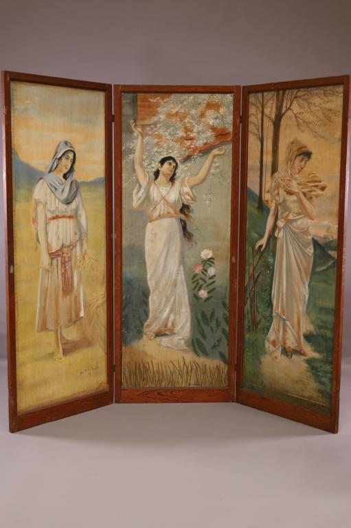 1914 3 PANEL HAND PAINTED DRESSING SCREEN (1 of 7)