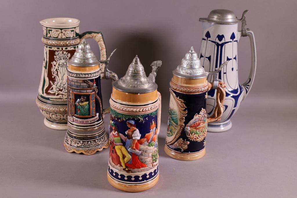 5 LARGE GERMAN BEER STEINS (1 of 8)