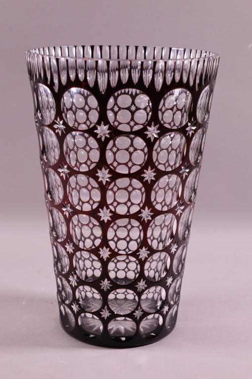 BOHEMIAN CUT TO CLEAR GLASS VASE (1 of 3)