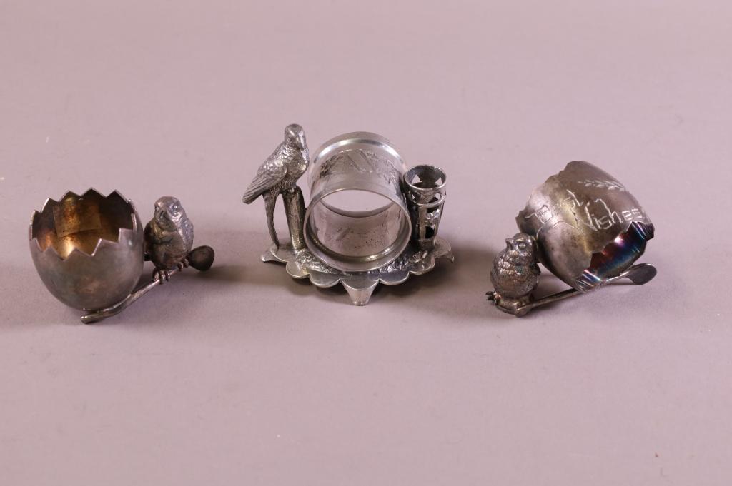 3 VICTORIAN SILVERPLATED BIRD TABLE ITEMS (1 of 4)