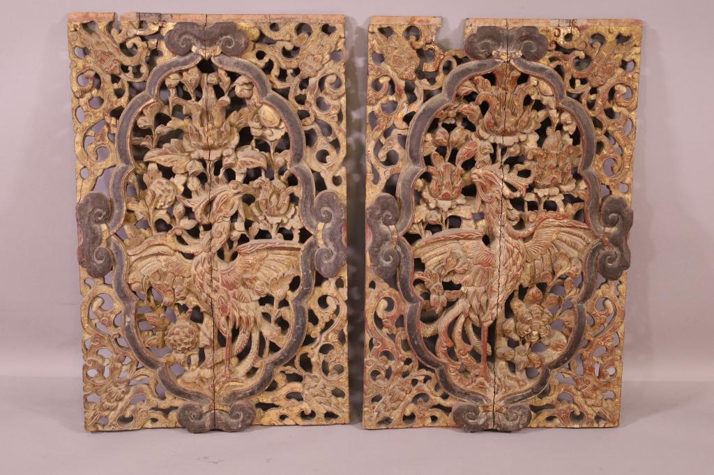 TWO CARVED CHINESE PANELS (1 of 4)