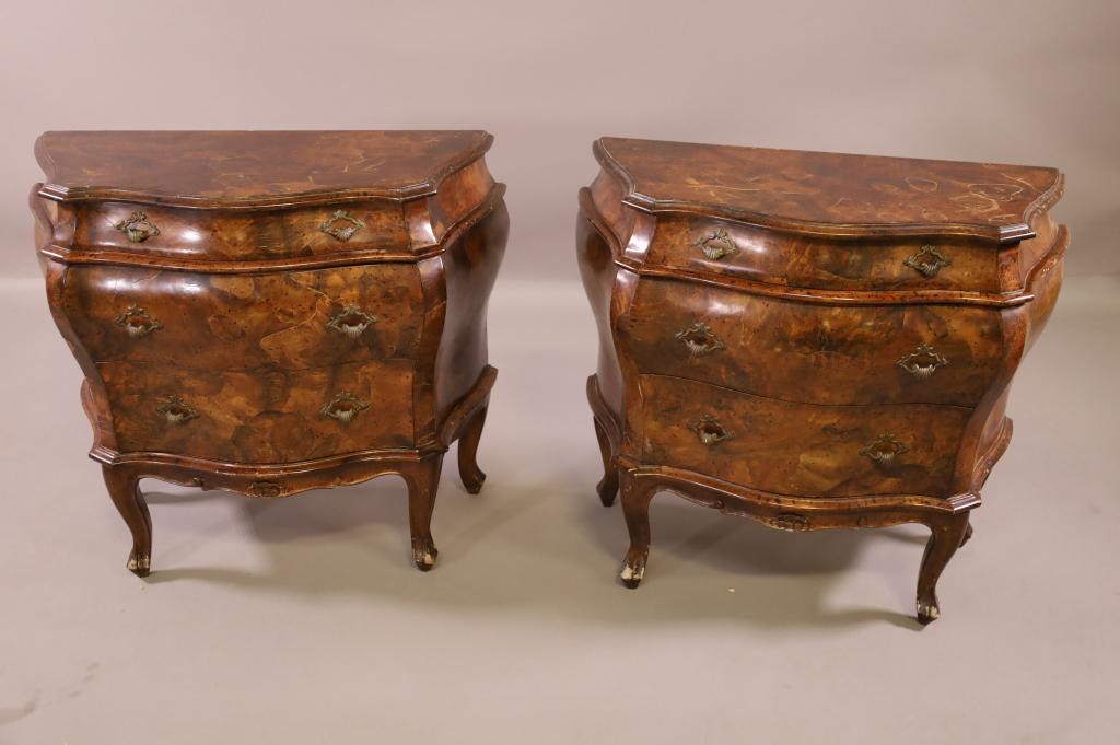 PAIR OF ITALIAN BURLED BOMBAY NIGHTSTANDS (1 of 3)