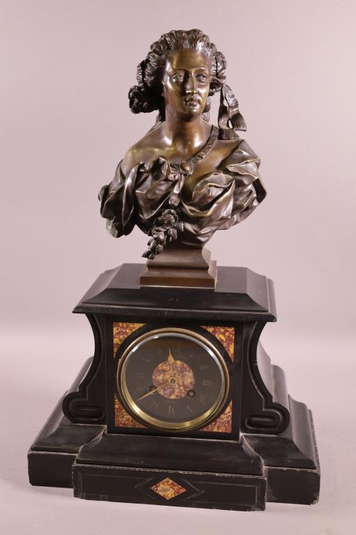 FRENCH MANTLE CLOCK WITH BRONZE BUST (1 of 5)