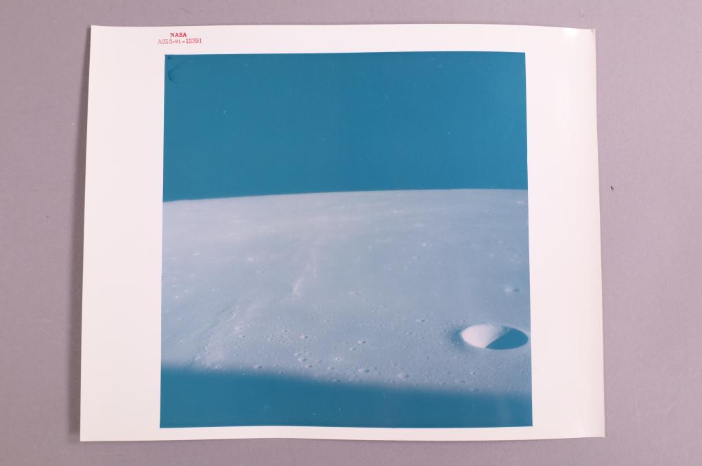 (Apollo 15) Photo of Dorsum Azara: AS15-91-12391. Oblique view of Dorsum Azara in Mare Serenitatis of the Moon. Vintage chromogenic print on fiber based kodak paper 8" x 10" with NASA red mark in top margin.