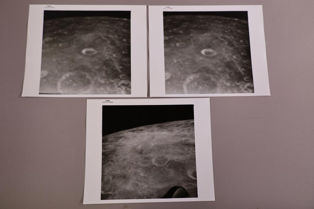 (Apollo 11) Photos Pannekoek & Becvar: AS11-42-6262 - 6264. Photos of Pannekoek, Becvar. Vintage chromogenic print on fiber based paper 8" x 10" with NASA black mark in top margin.