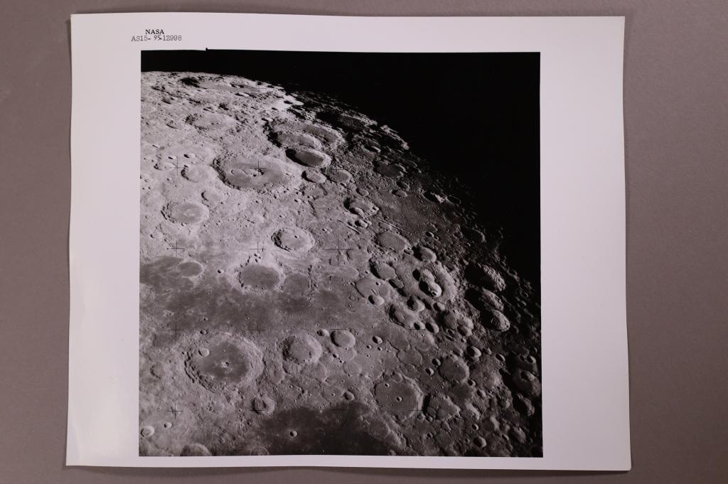 (Apollo 15) Photo of Mare Marginis.: AS15-95-12998. Photo of Mare Marginis, Smythii & Neper. Vintage chromogenic print on fiber based paper 8" x 10" with NASA black mark in top margin.