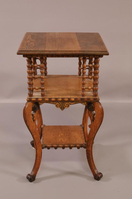 1900'S AM. OAK 3 TIER SIDE TABLE (1 of 3)
