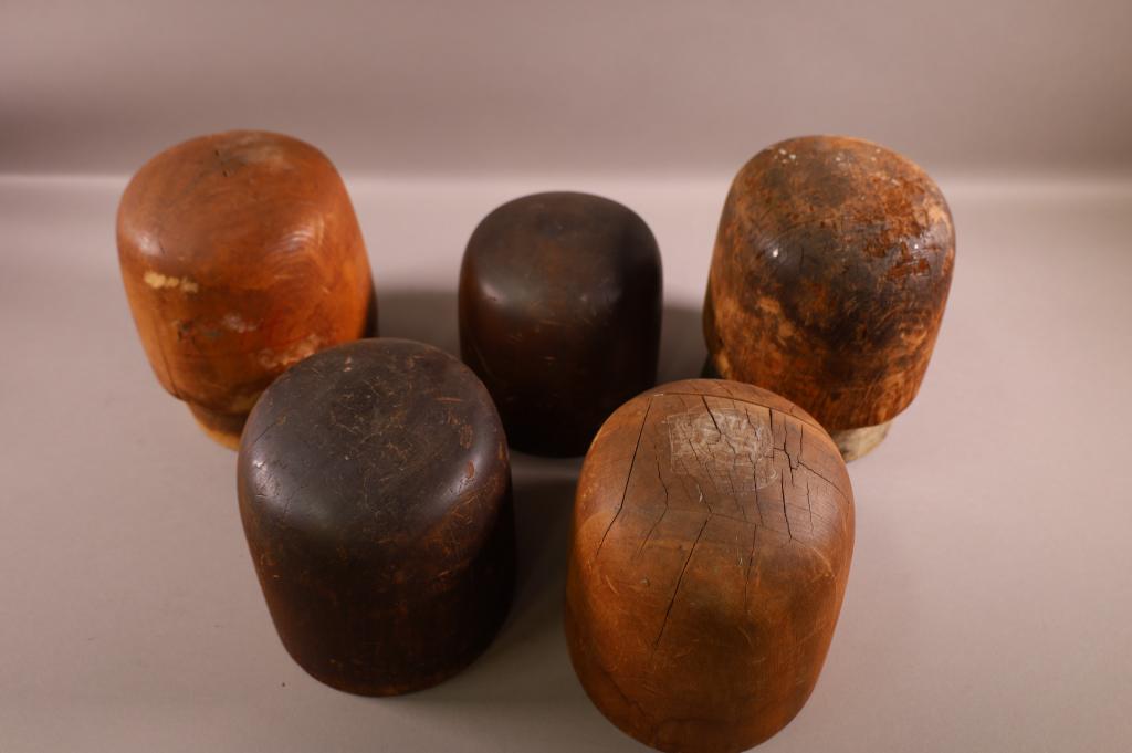 FIVE WOODEN HAT MOLDS (1 of 3)