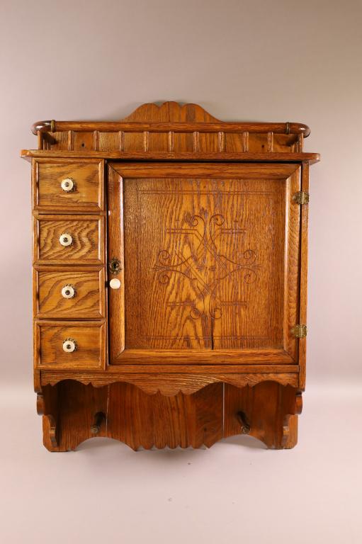 19TH CENTURY AMERICAN OAK MEDICINE CABINET (1 of 2)