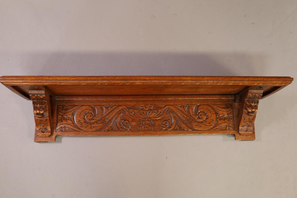OVER 3 FOOT LONG 1900'S CARVED OAK WALL SHELF (1 of 3)