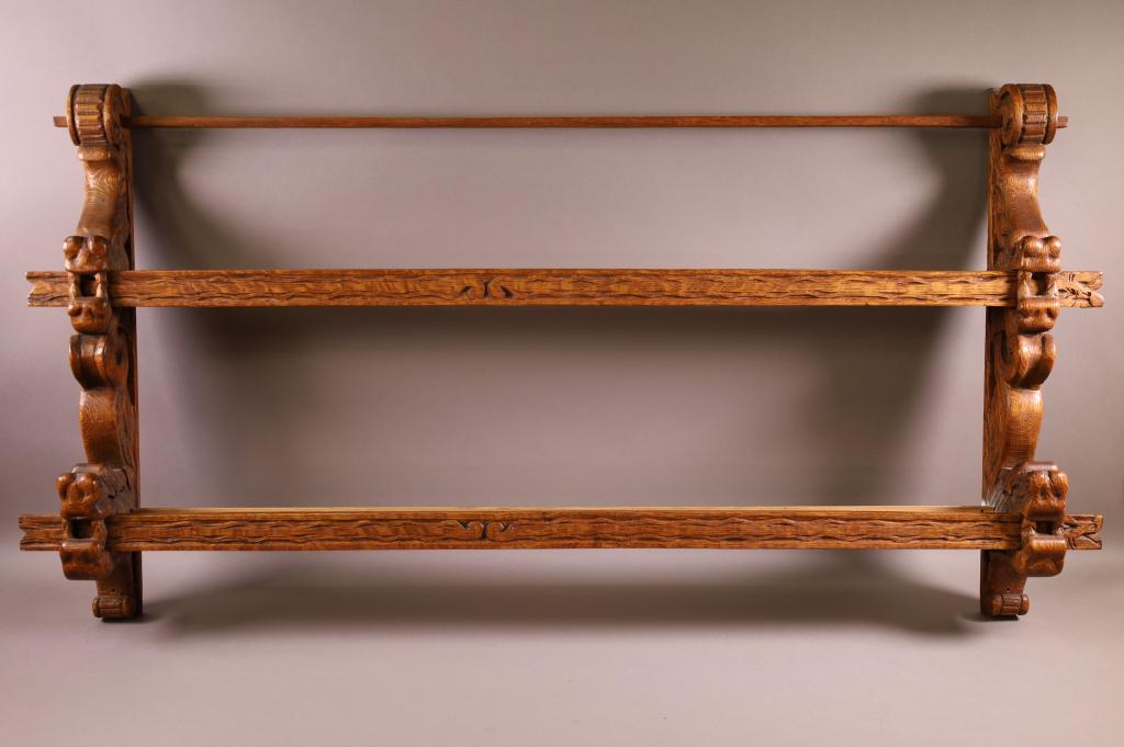 LARGE ANTIQUE LION CARVED OAK WALL SHELF (1 of 3)