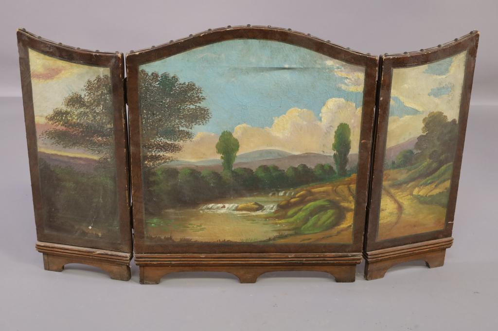 1920'S HAND PAINTED 3 PANEL FIRESCREEN (1 of 4)