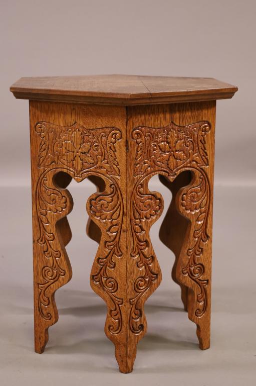 1900'S HIGHLY CARVED HEXAGON OAK STAND (1 of 3)