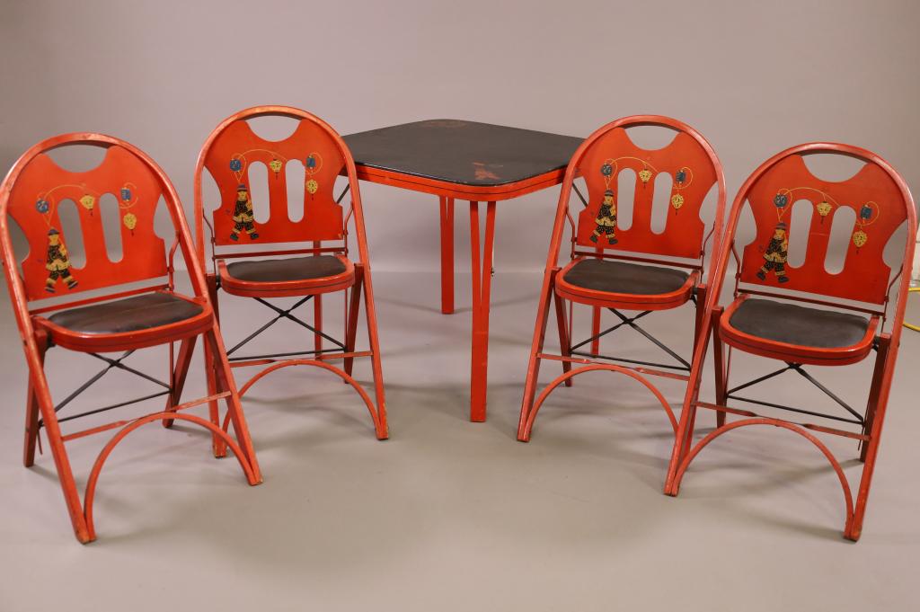 ANTIQUE WOODEN CARD TABLE & 4 CHAIRS (1 of 4)