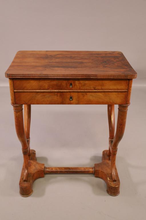 19TH CENTURY BURLED 2 DRAWER SEWING TABLE (1 of 4)