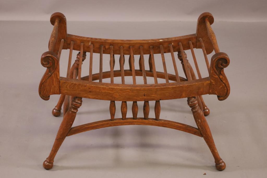 ANTIQUE OAK STICK & BALL FOOTSTOOL (1 of 3)