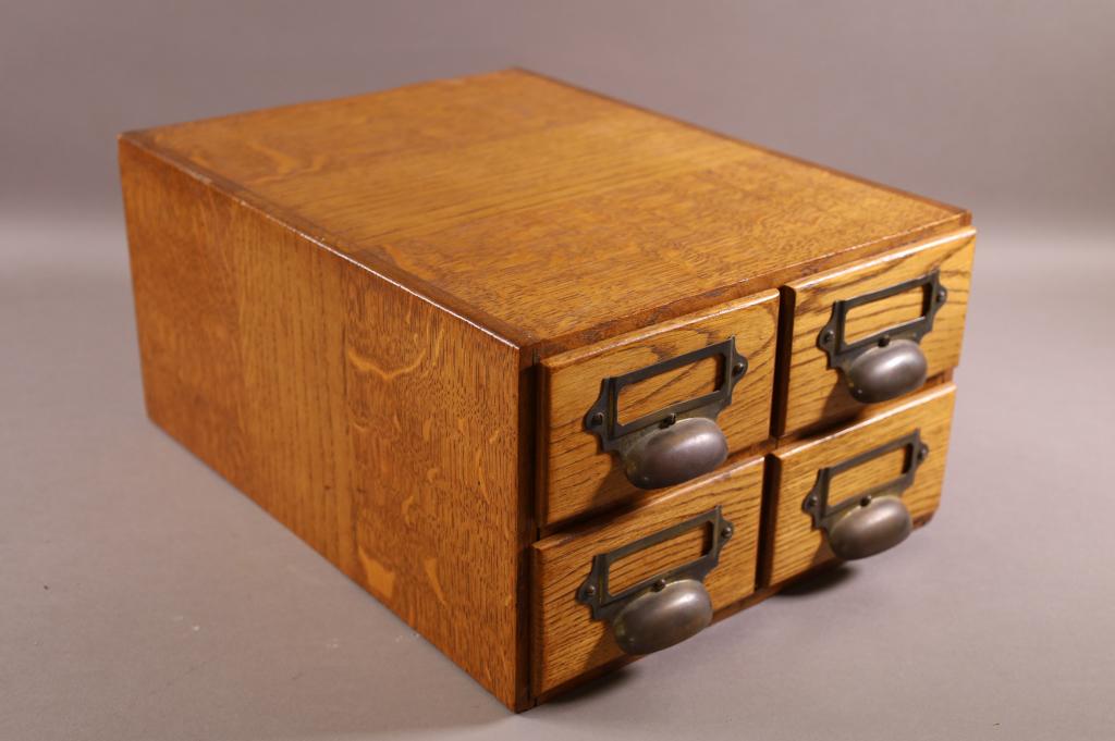 ANTIQUE OAK FOUR DRAWER TABLE TOP FILE CABINET (1 of 3)