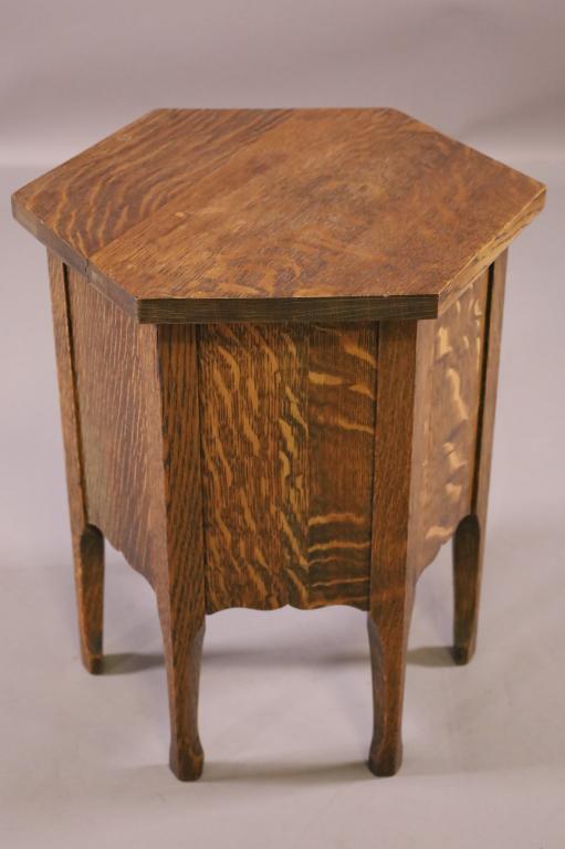 1900'S AM. OAK HEXAGON END TABLE (1 of 2)