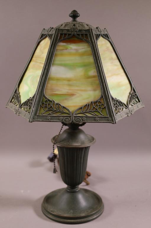 1920â€™S SIX PANEL SLAG GLASS DESK LAMP (1 of 4)