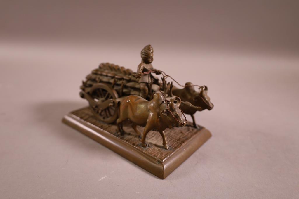BRONZE OXEN CART SCULPTURE (1 of 2)