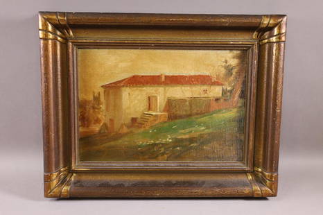 CARL OSCAR BORG SPANISH CASITA PAINTING: OIL ON BOARD, SIGNED LOWER RIGHT. SPANISH CASITA OIL PAINTING. GOOD CONDITION. 13" x 9 1/2" IMAGE SIZE / 18" x 14" IN FRAME.