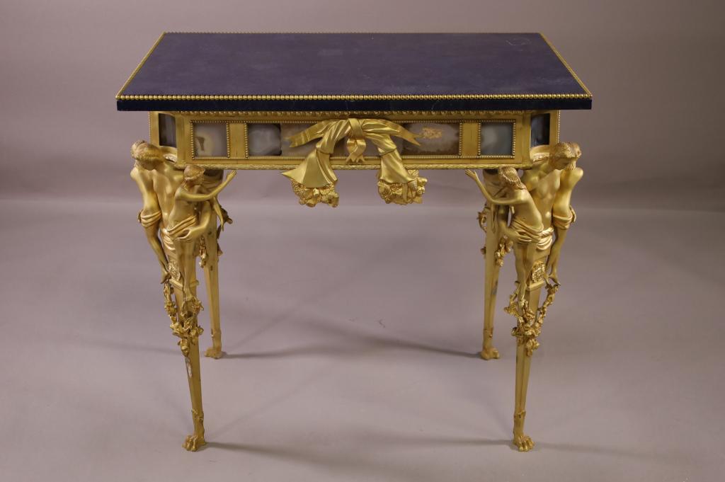 UNUSUAL LAPIS LAZULI & FIGURAL BRONZE CENTER TABLE (1 of 6)