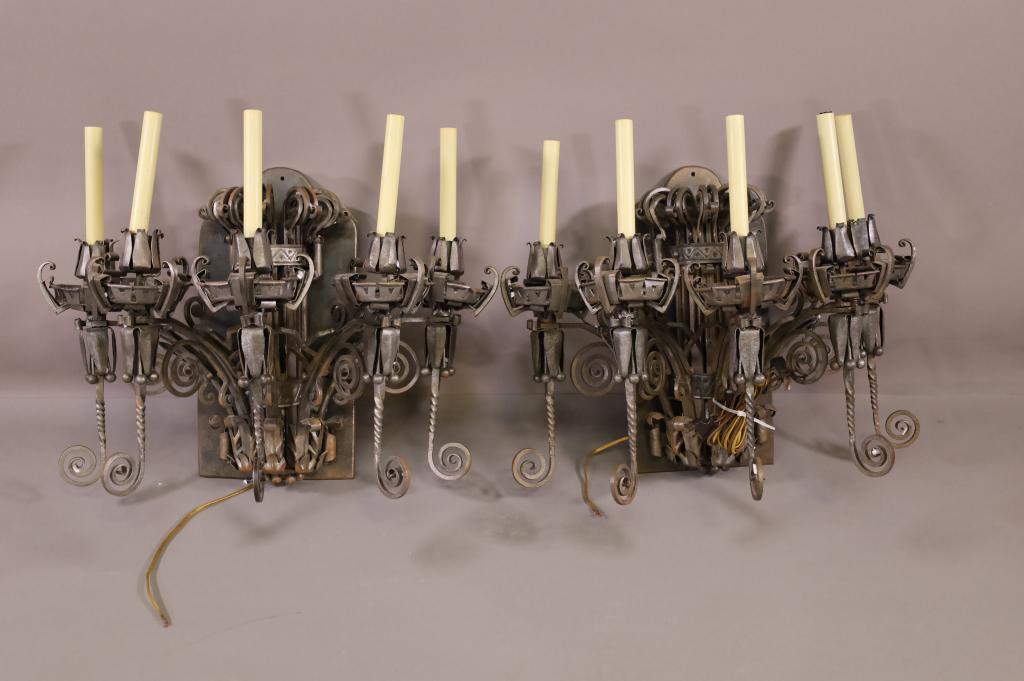 PAIR OF IRON EDGAR BRANDT STYLE WALL SCONCES (1 of 5)