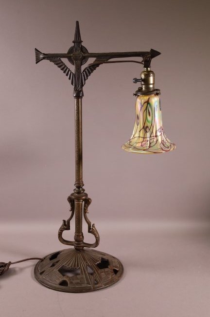 ART DECO LAMP WITH ART GLASS SHADE (1 of 3)