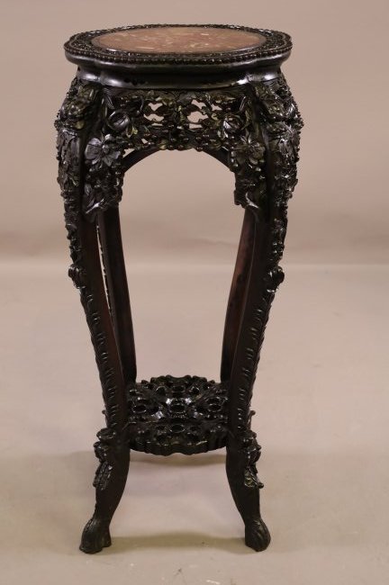 1900'S HIGHLY CARVED CHINESE MARBLE TOP FERN STAND (1 of 6)