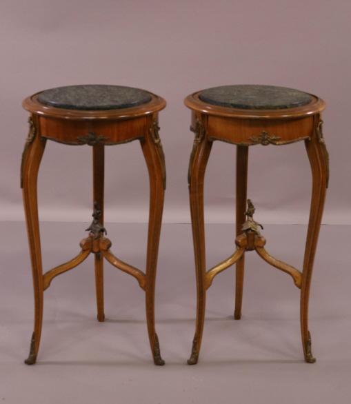 PAIR OF FRENCH STYLE MARBLE TOP END TABLES (1 of 4)