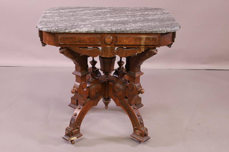 Eastlake Victorian Marble Top Parlor Table