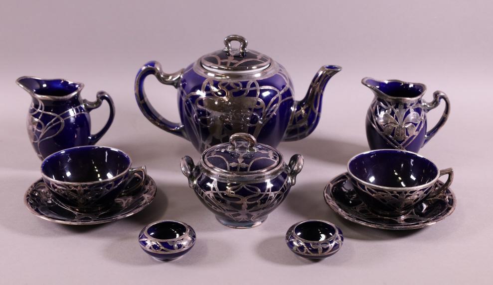 STERLING OVERLAY PORCELAIN TEA SET (1 of 4)