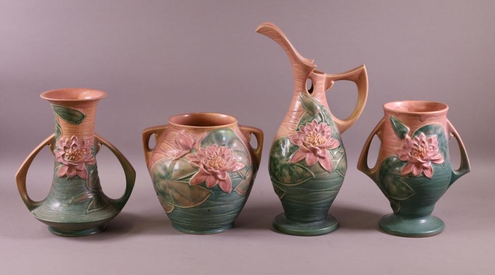 FOUR PIECES OF ROSEVILLE (ADDED LID TO COOKIE JAR) (1 of 6)