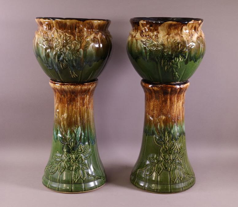 TWO POTTERY JARDINIERE & PEDESTALS (1 of 3)