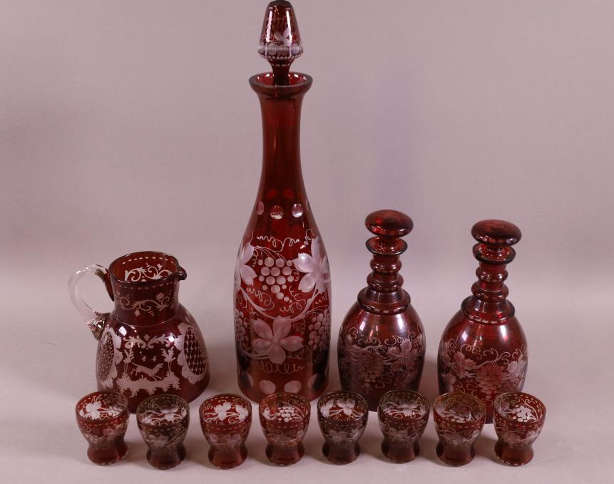 12 PIECES OF RUBY CUT TO CLEAR GLASSWARE (1 of 5)