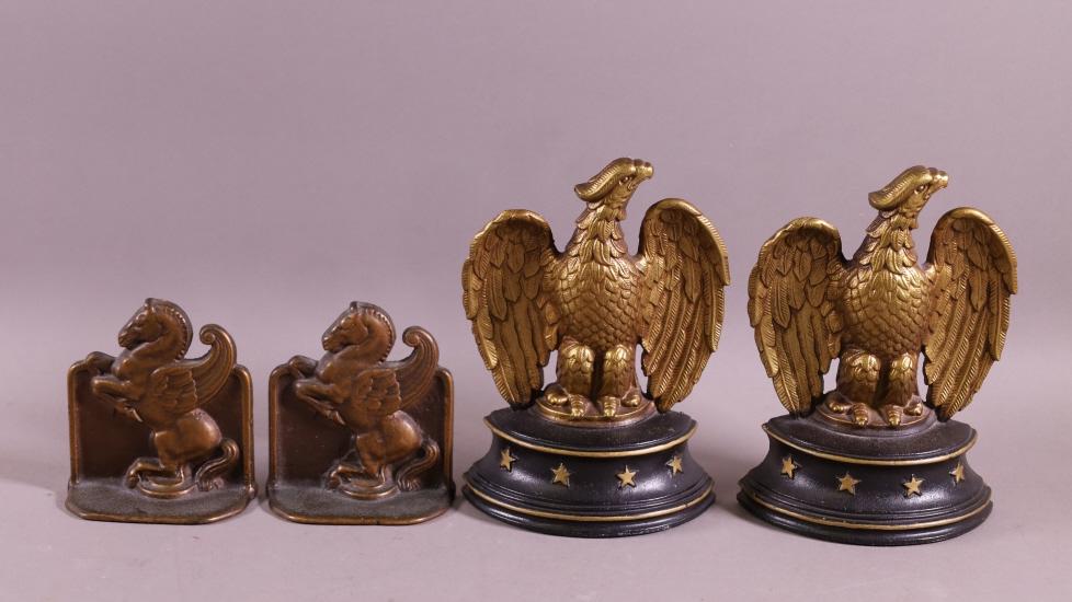 TWO PAIRS OF METAL BOOKENDS (1 of 3)