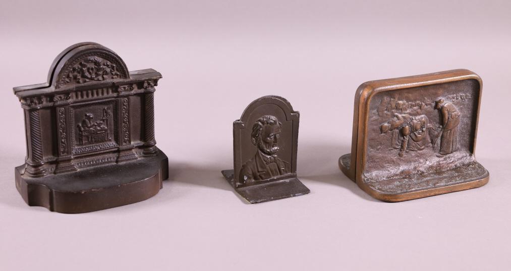 THREE PAIRS OF CAST METAL BOOKENDS (1 of 4)
