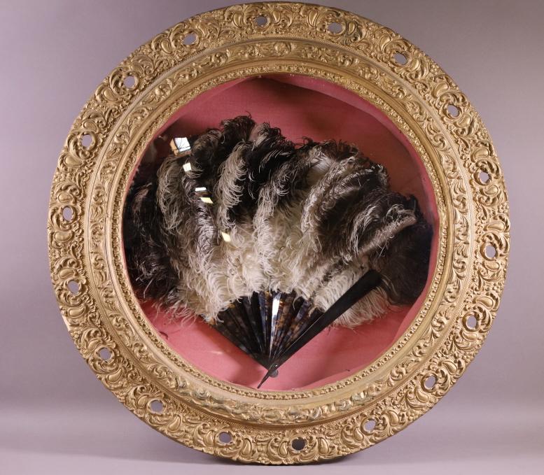 FEATHER FAN IN SHADOW BOX FRAME (1 of 3)