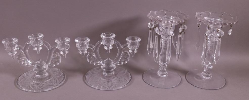 TWO PAIRS OF CRYSTAL PRISM CANDLEHOLDERS (1 of 3)