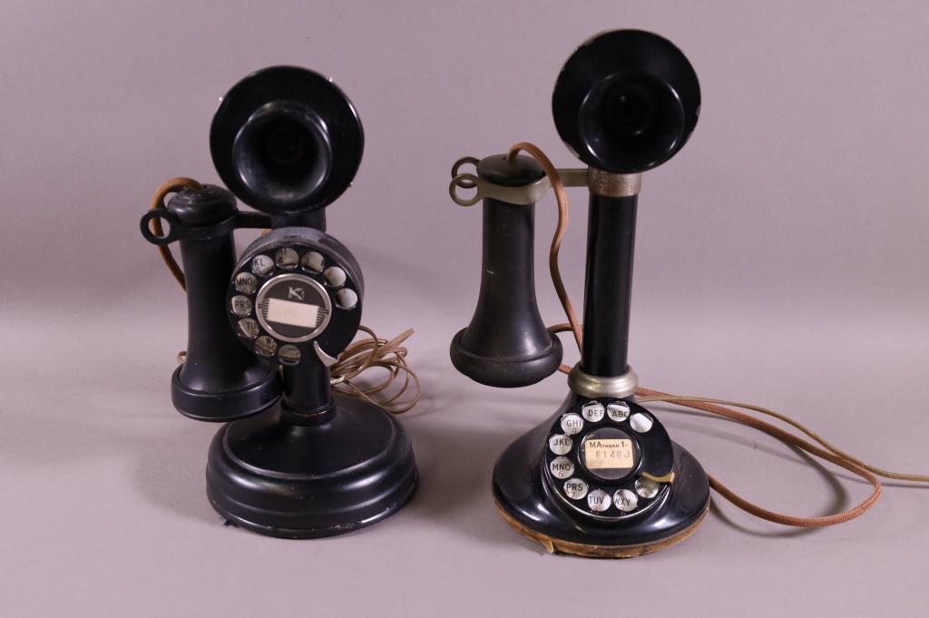 TWO ANTIQUE CANDLESTICK PHONES (1 of 4)