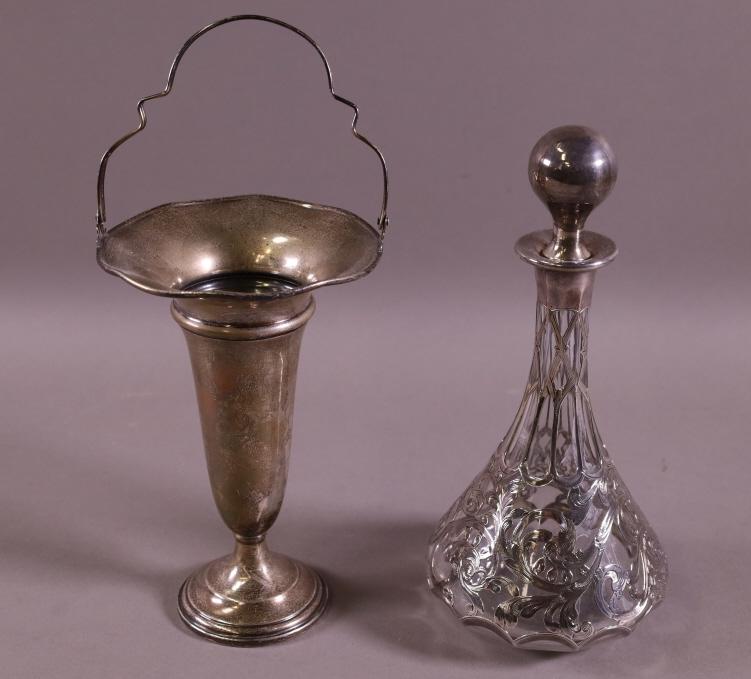STERLING BASKET & STERLING OVERLAY DECANTER (1 of 3)