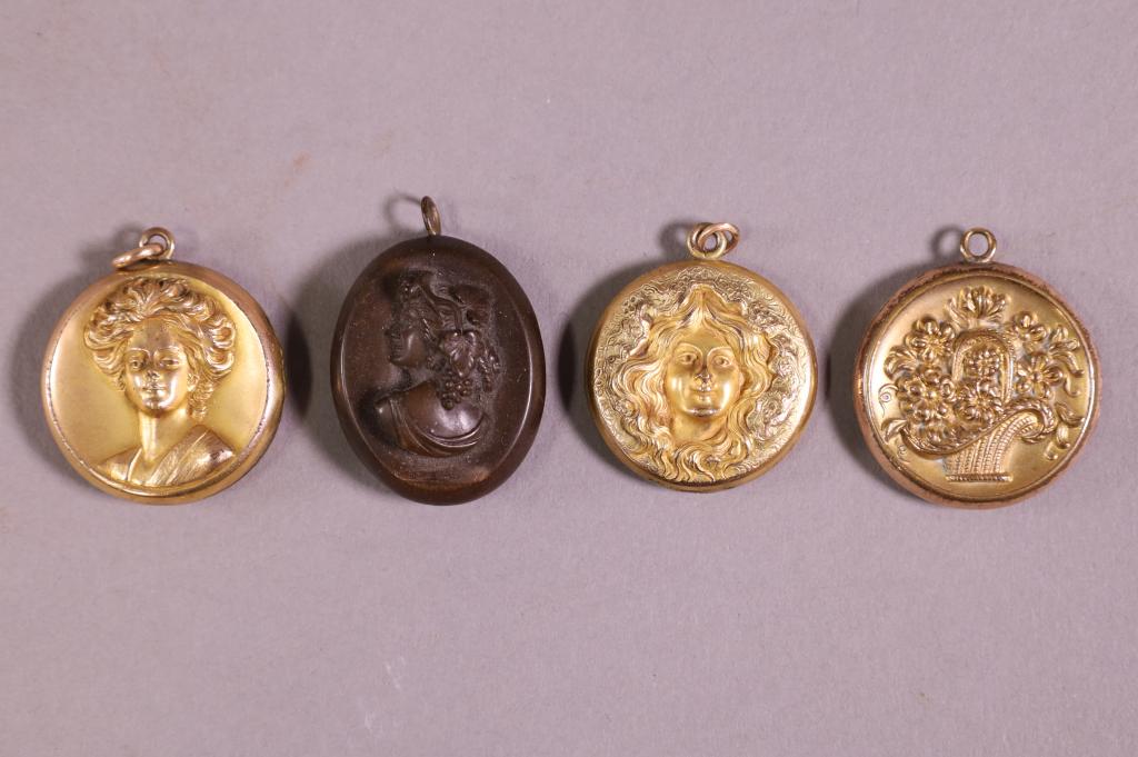 FOUR VICTORIAN LOCKETS: THREE FIGURAL.
