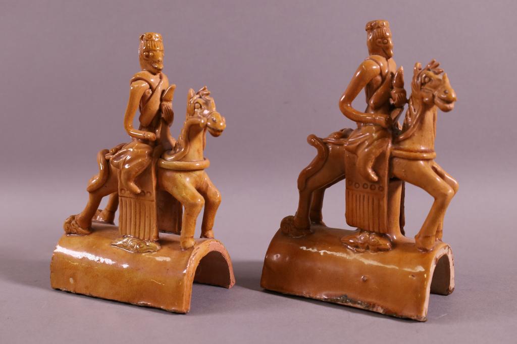PAIR OF CHINESE ROOF TILES: PAIR OF ROOF TILES MARKED CHINA. GOOD CONDITION. 6" H.