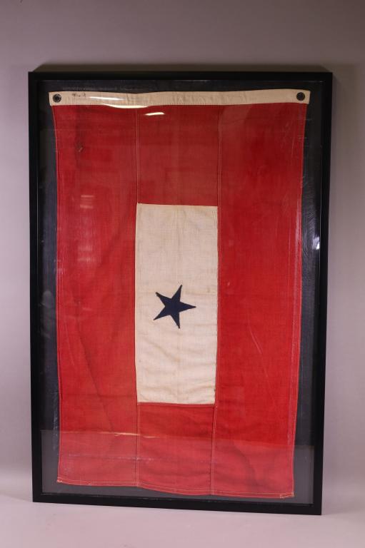 MAN IN SERVICE FLAG: BLUE STAR SIGNIFIES FAMILY MEMBER IN SERVICE. STAINS. 2' x 3'