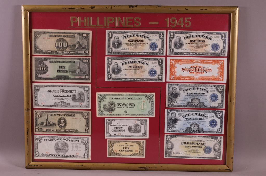 WWII FRAMED PHILLIPINE'S NOTES (1 of 3)