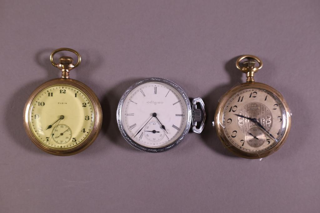 THREE ELGIN POCKET WATCHES (1 of 4)