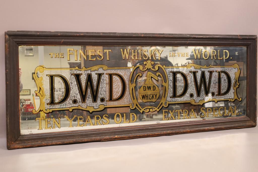 D.W.D. WHISKY REVERSE PAINTED PUB MIRROR (1 of 7)